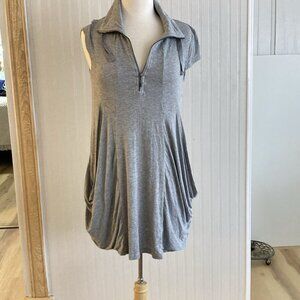 P. Luca Milano Sweatshirt Dress Gray Lagenlook Zip Neck Oversized Pocket Sz S